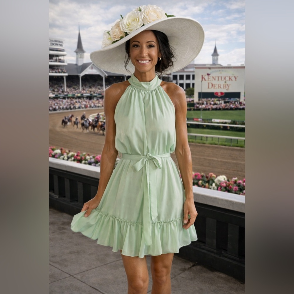 Women’s Mint Halter Neck Tie-Waist Dress | Kentucky Darby Dress